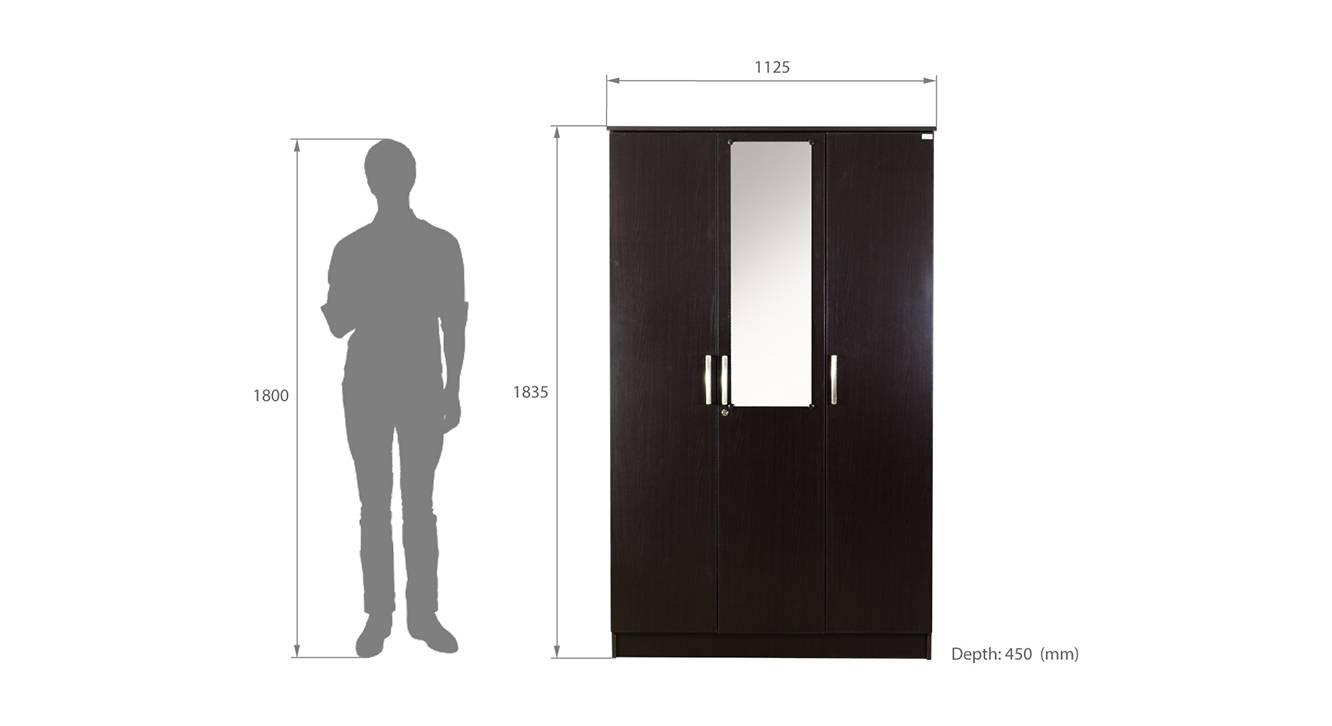 Luciana 3 door wardrobe with mirror wenge color laminate finish 6