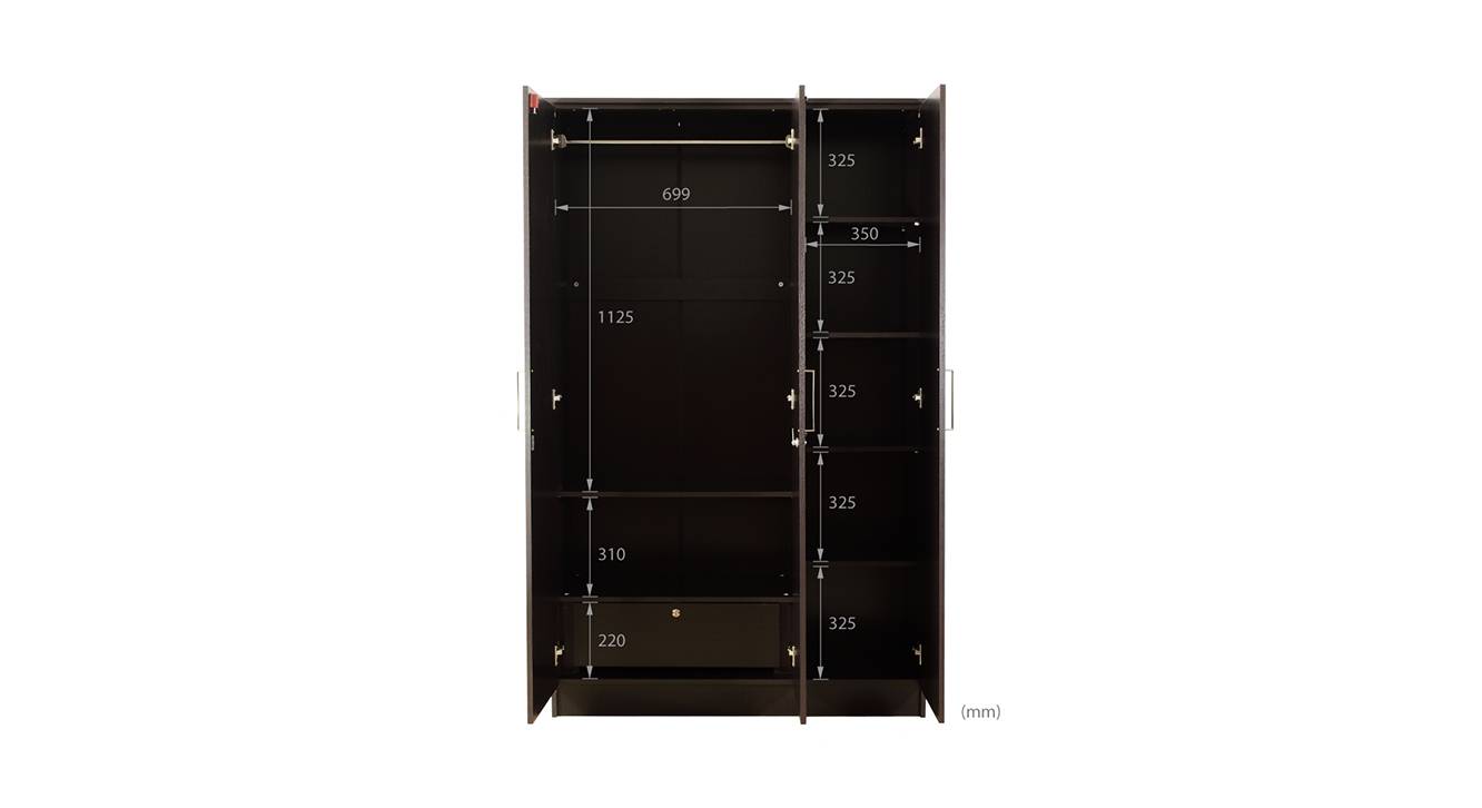 Luciana 3 door wardrobe with mirror wenge color laminate finish 7