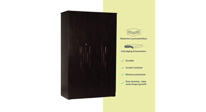 Nayeli 3 door Wardrobe (Melamine Finish, Wenge) by Urban Ladder - Cross View Design 1 - 372223