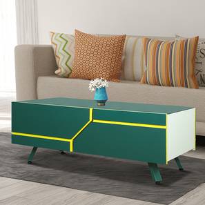 Glass Center Table Design Daisy Rectangular Engineered Wood Coffee Table in Green Finish