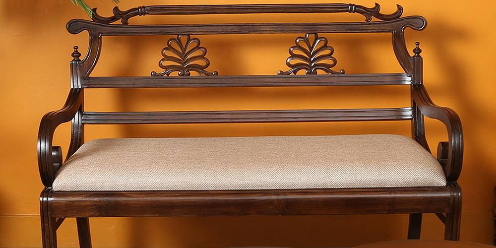 Qiyara Wooden Sofa - Walnut by Urban Ladder - - 