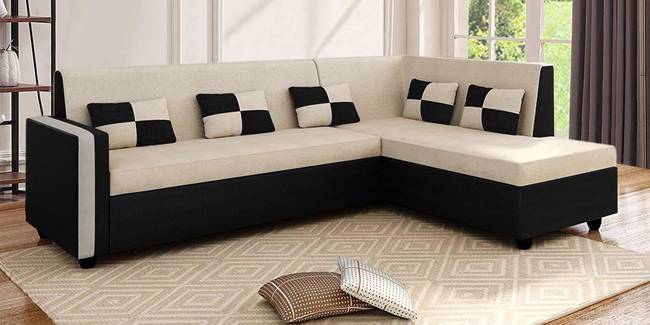 Corinth Fabric Sectional Sofa - Cream-Black (None Standard Set - Sofas, Fabric Sofa Material, Regular Sofa Size, Sectional Sofa Type, Right Sectional Sofa Custom Set - Sofas, Regular Cushion Type, cream-black)