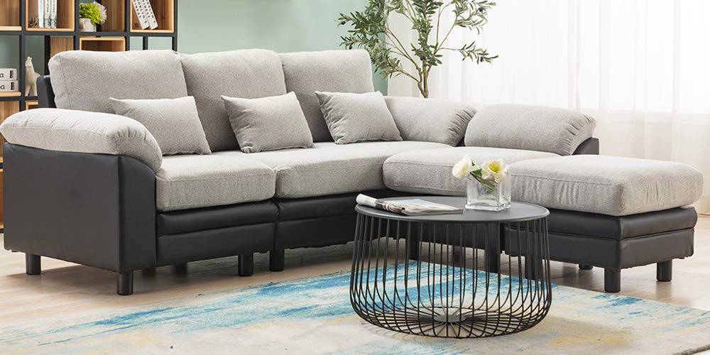 Dallon Fabric Sectional Sofa - Light Grey-Black by Urban Ladder - - 