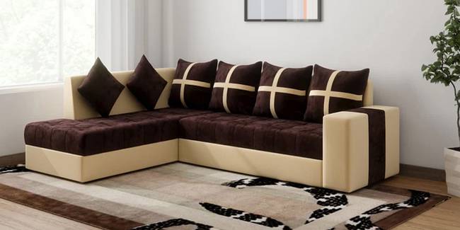 Jett Fabric Sectional Sofa - Brown-Cream (None Standard Set - Sofas, Fabric Sofa Material, Regular Sofa Size, Sectional Sofa Type, Left Sectional Sofa Custom Set - Sofas, Regular Cushion Type, cream-brown)