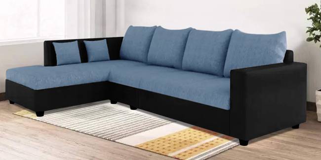 Nikaia  Fabric Sectional Sofa - Blue-Black (None Standard Set - Sofas, Fabric Sofa Material, Regular Sofa Size, Sectional Sofa Type, Left Sectional Sofa Custom Set - Sofas, Regular Cushion Type, blue-black)
