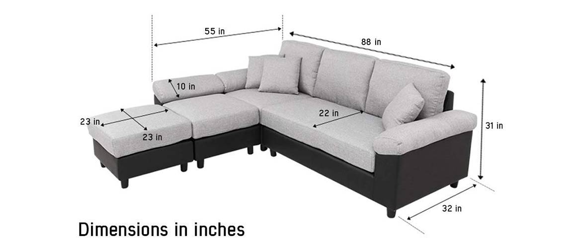 Shyla Fabric Sectional Sofa Light Grey Urban Ladder Shyla Fabric Sectional Sofa Light, L Shape Sofa Size Standard