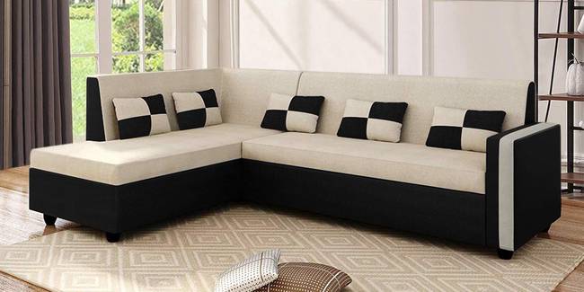 Tripoli Fabric Sectional Sofa - Cream-Black (None Standard Set - Sofas, Fabric Sofa Material, Regular Sofa Size, Sectional Sofa Type, Left Sectional Sofa Custom Set - Sofas, Regular Cushion Type, cream-black)