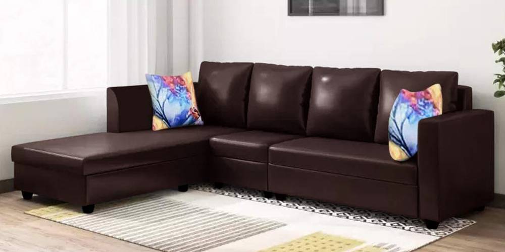 Leipzig Leatherette Sectional Sofa - Brown by Urban Ladder - - 