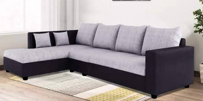 Nikaia Leatherette Sectional Sofa - Light Grey-Black (None Standard Set - Sofas, Leatherette Sofa Material, Regular Sofa Size, Sectional Sofa Type, Left Sectional Sofa Custom Set - Sofas, Regular Cushion Type, light grey-black)
