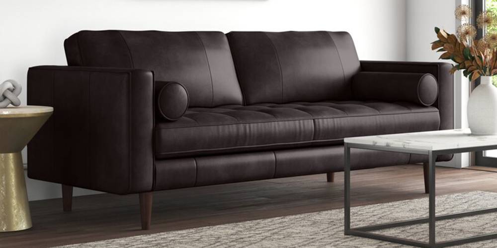 Petrova Leatherette sofa - Brown by Urban Ladder - Front View - 377098