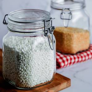 Glass Jars Design Lily Jars with Clear Glass Lid and Rubber Gasket Set of 2 (transparent, 1 L Capacity)