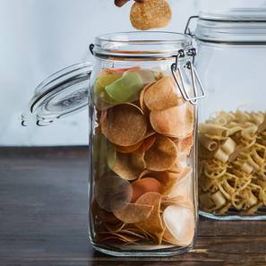 Glass Jars Design Lily Jars with Clear Glass Lid and Rubber Gasket Set of 2 (transparent, 1.5 L Capacity)