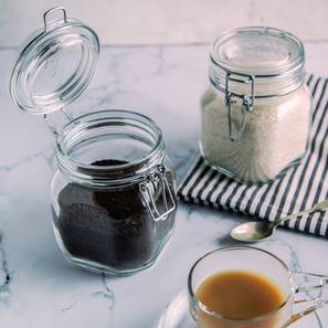 Glass Jars Design Lily Jars with Clear Glass Lid and Rubber Gasket Set of 2 (transparent, 750 ml Capacity)