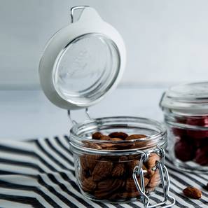 Glass Jars Design Violet Jars with Clear Glass Lid and Rubber Gasket Set of 3 (transparent, 125 ml Capacity)