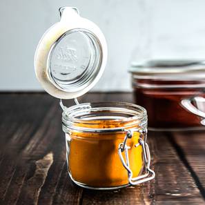 Glass Jars Design Violet Jars with Clear Glass Lid and Rubber Gasket Set of 3 (transparent, 200 ml Capacity)