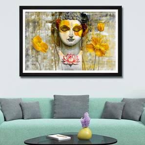 Buddha Painting Design Yellow Synthetic Fiber Wall Art