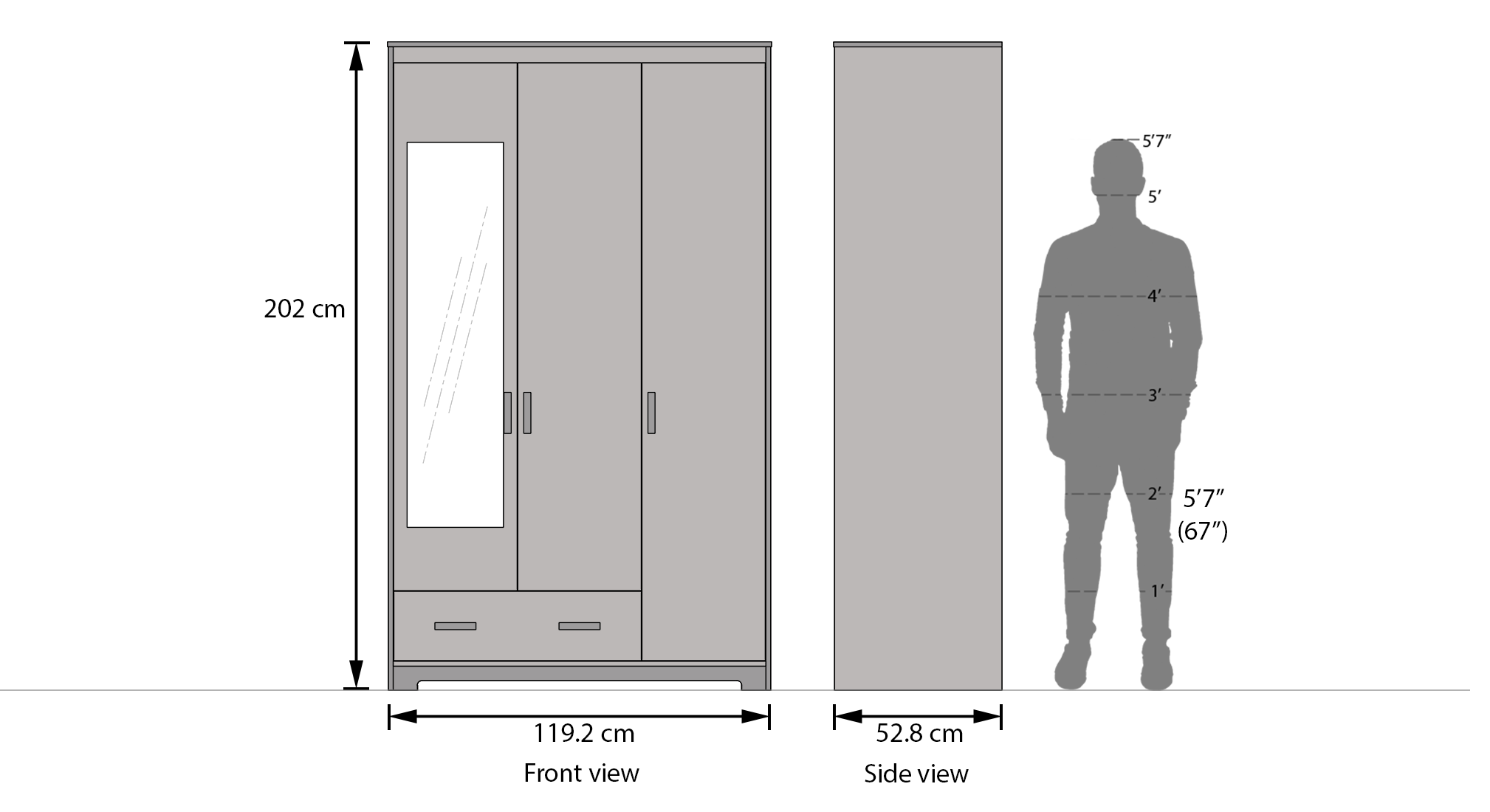 Hilton 3 door 1 drawer wardrobe finish spiced acacia dim1