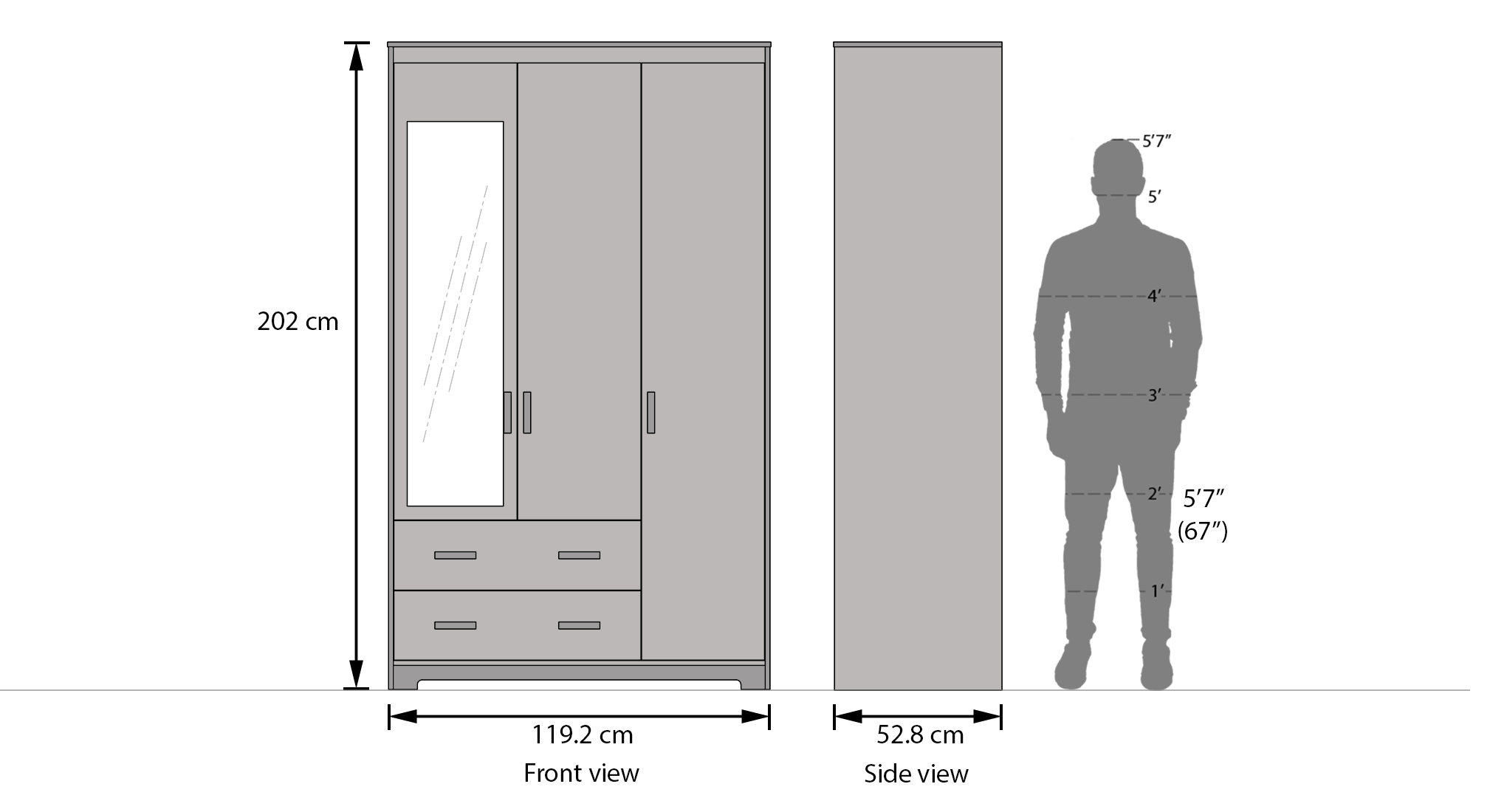 Hilton 3 door 2 drawer wardrobe finish spiced acacia dim1