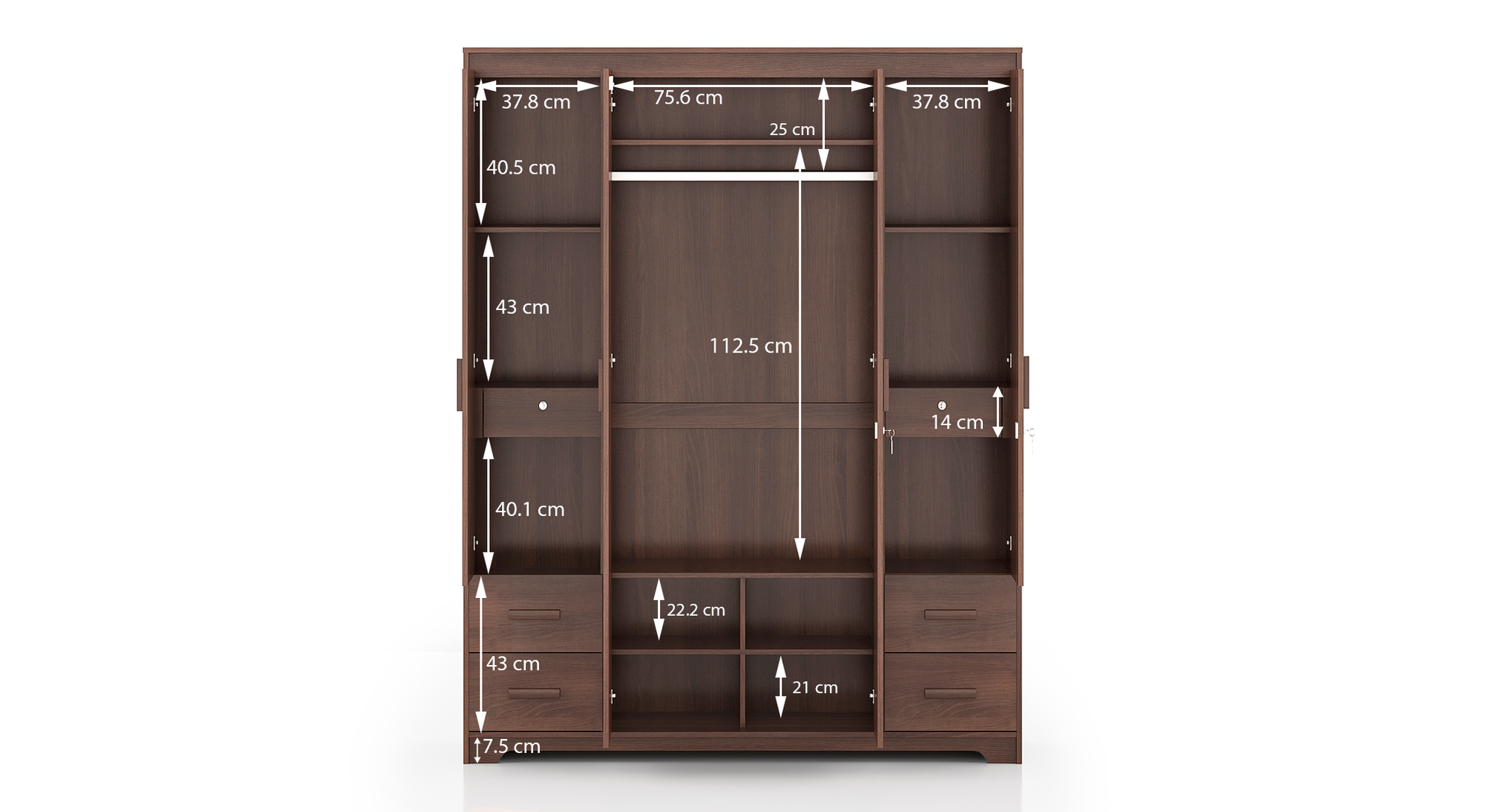 Hilton Engineered Wood 4 Door Wardrobe With Mirror in Spiced Acacia