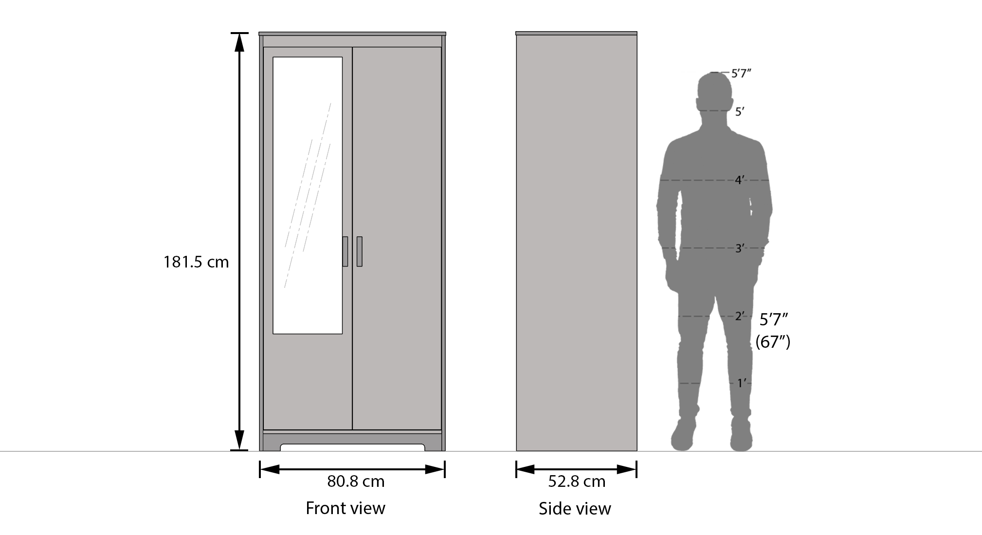 Miller 2 door wardrobe withmirror finish two tone dim1