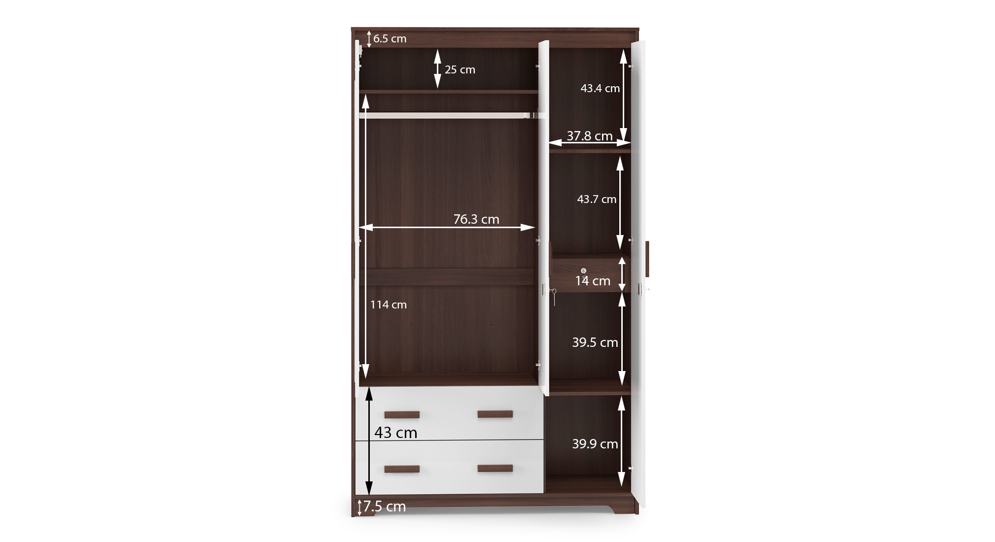 Miller 3 door wardrobe 2 drawer finish two tone 5