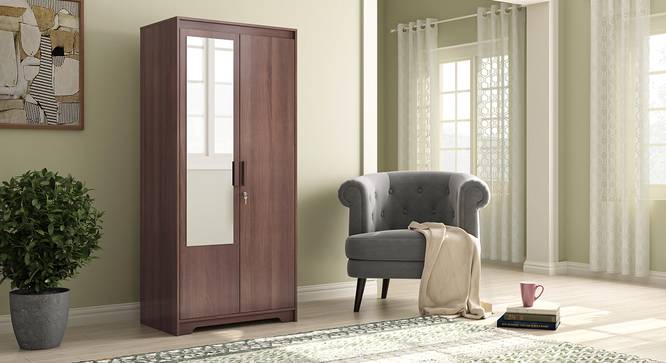 Hilton 2 Door Wardrobe (With Mirror, Without Drawer Configuration, Spiced Acacia Finish, With Lock, 5.95 Feet Height) by Urban Ladder - Full View Design 1 - 384106