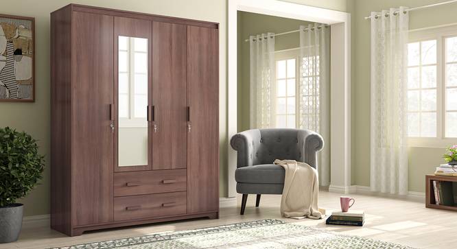 Hilton 4 Door Wardrobe (2 Drawer Configuration, With Mirror, Spiced Acacia Finish, With Lock) by Urban Ladder - Full View Design 1 - 384114