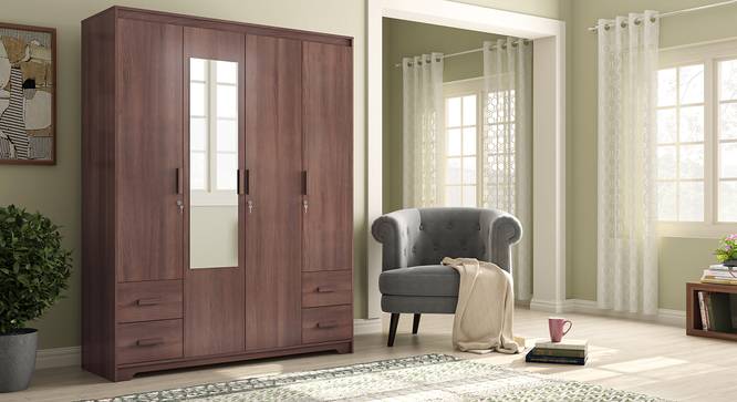 Hilton 4 Door Wardrobe (With Mirror, 4 Drawer Configuration, Spiced Acacia Finish, With Lock) by Urban Ladder - Full View Design 1 - 384116
