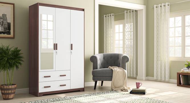 Miller 3 Door Wardrobe (Two-Tone Finish, 2 Drawer Configuration, With Mirror, With Lock) by Urban Ladder - Full View Design 1 - 384207