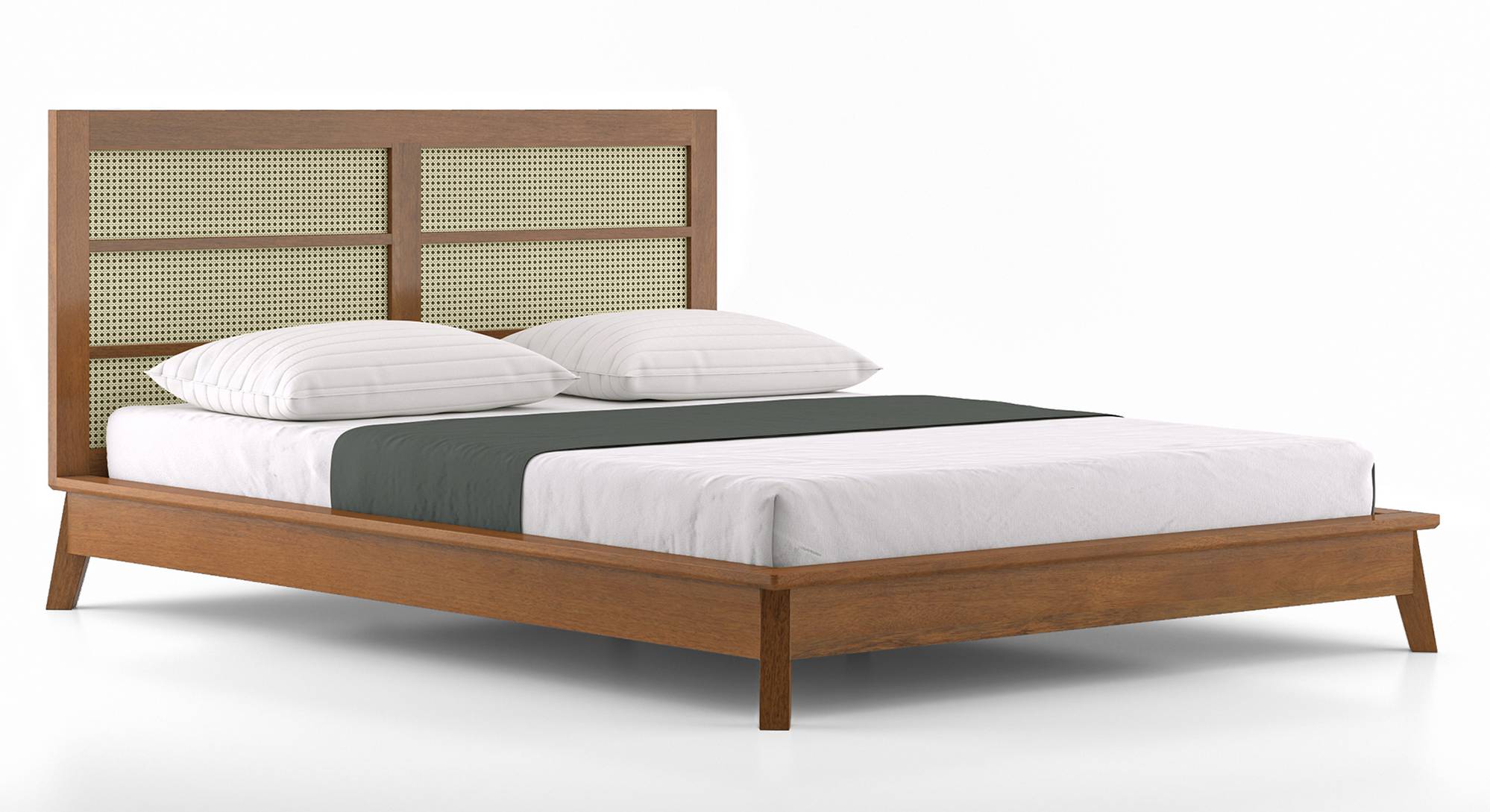 Fujiwara Solid Wood King Size Bed in Amber Walnut Finish Urban Ladder