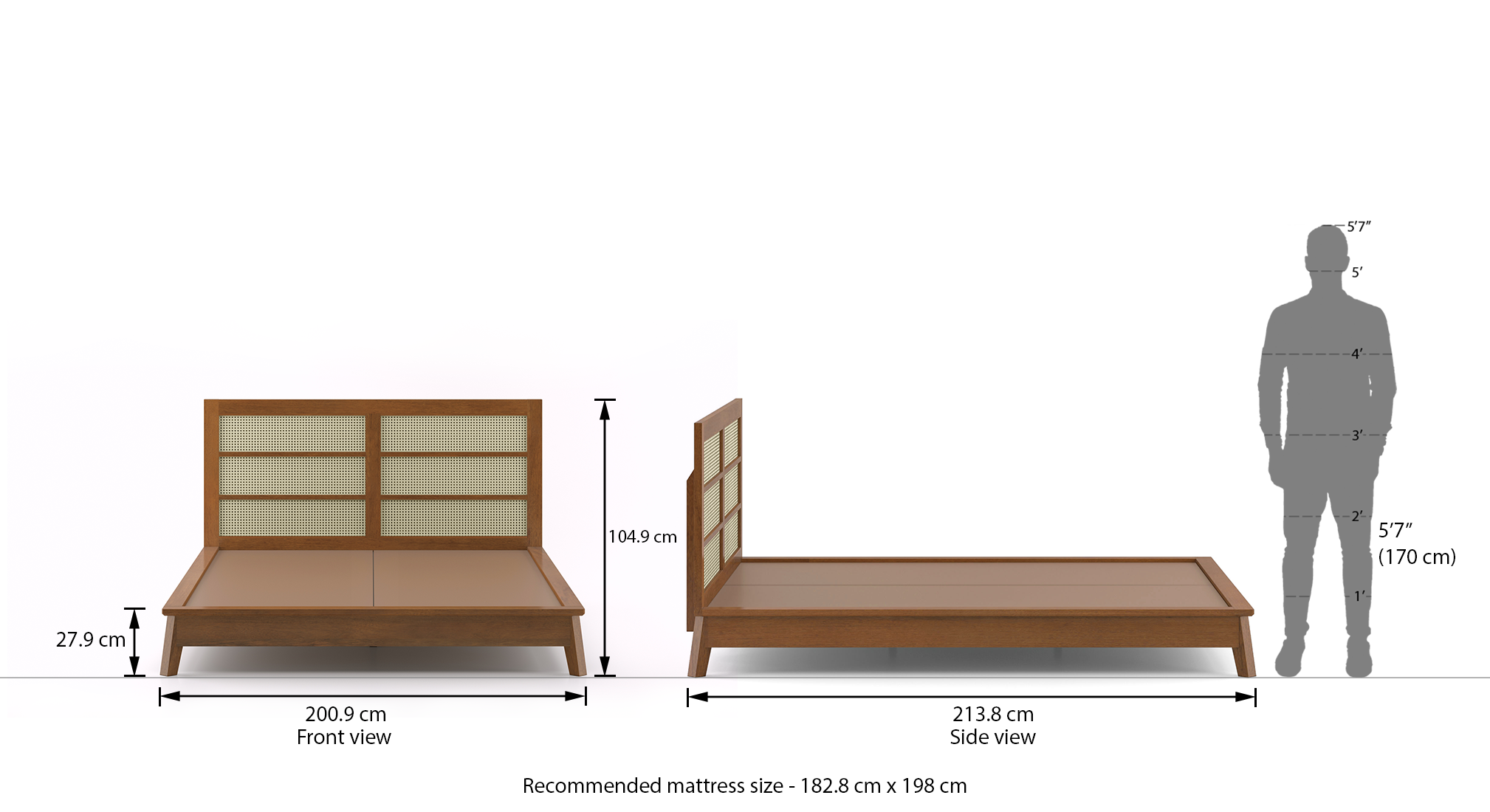 Fujiwara bed size king finish amber walnut dim1