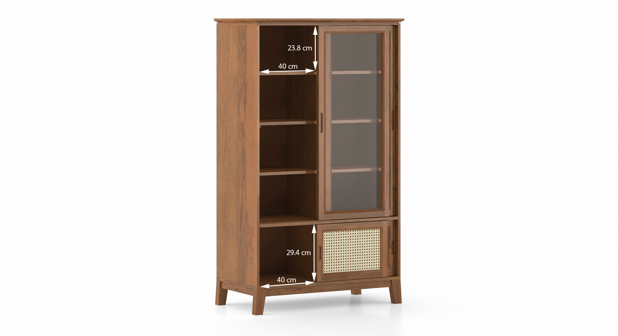 Fujiwara bookshelf display cabinet finish amber walnut dim1