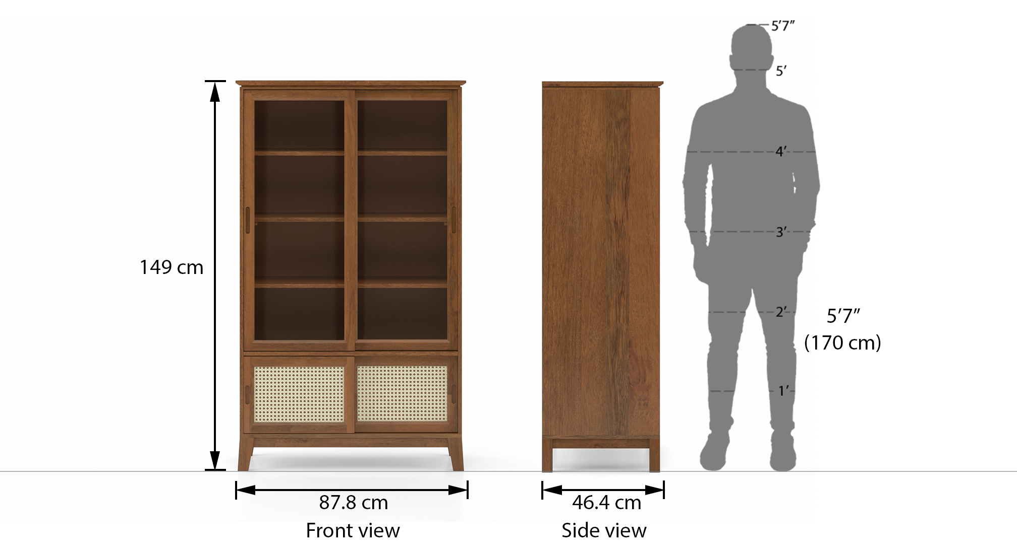 Fujiwara bookshelf display cabinet finish amber walnut dim