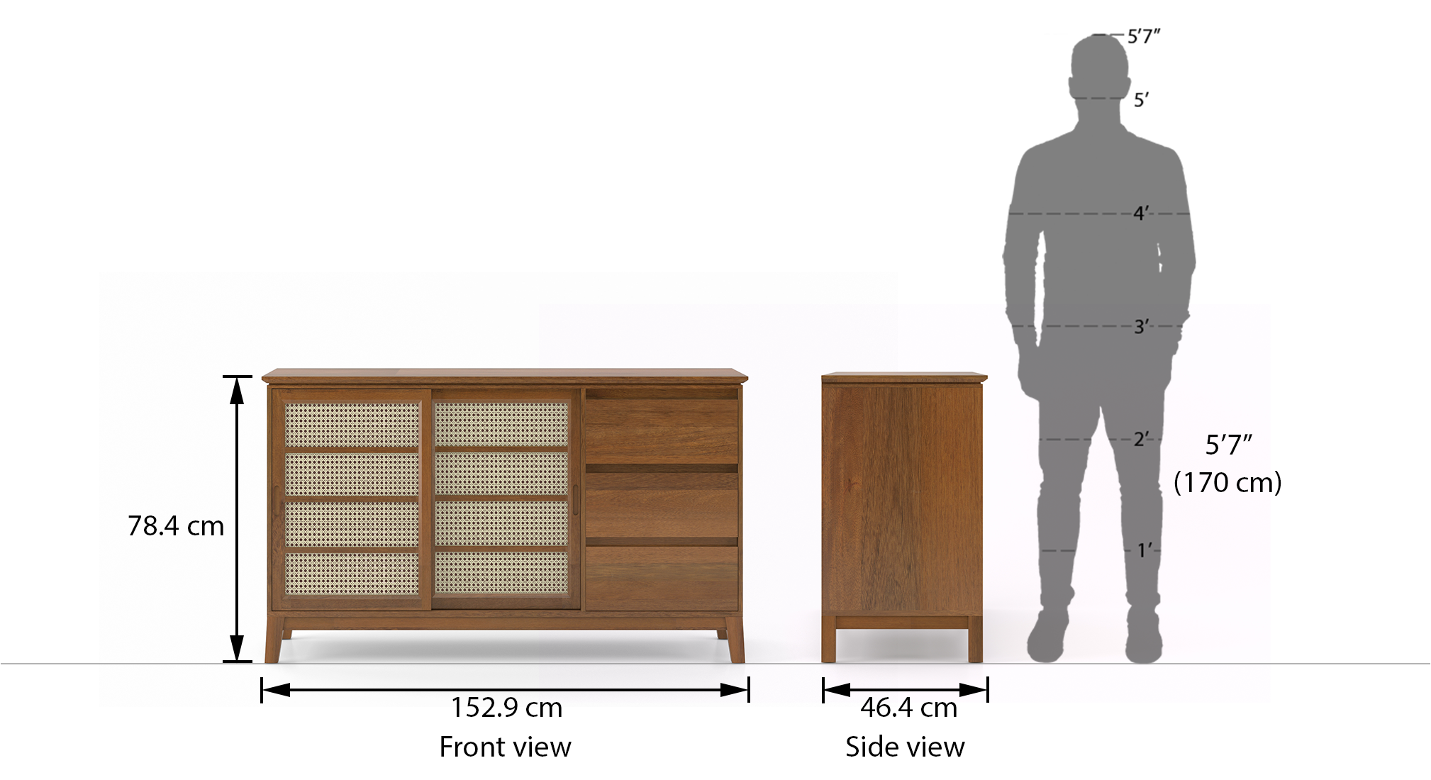 Fujiwara wide sideboard finish amber walnut dim