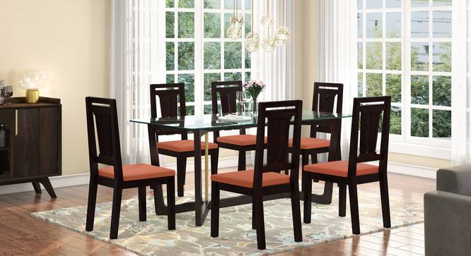 Bourdaine - Martha 6 Seater Dining Set (Mahogany Finish, Burnt Orange) by Urban Ladder - Full View Design 1 - 388273