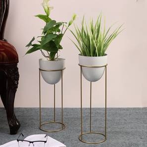 Plant Stand Design Gold & Shiny White Metal Planter