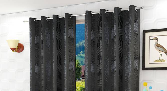 Amira Door Curtains Set of 2 (Black, 112 x 274 cm  (44" x 108") Curtain Size) by Urban Ladder - Front View Design 1 - 389028