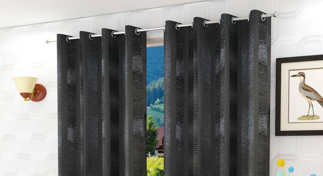 Amira Window Curtains Set of 2 (Black, 152 x 112 cm  (66" x 44") Curtain Size) by Urban Ladder - Front View Design 1 - 389029