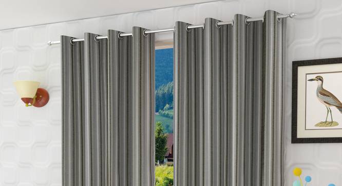 Burch Door Curtains Set of 2 (Black, 112 x 213 cm  (44" x 84") Curtain Size) by Urban Ladder - Front View Design 1 - 389153