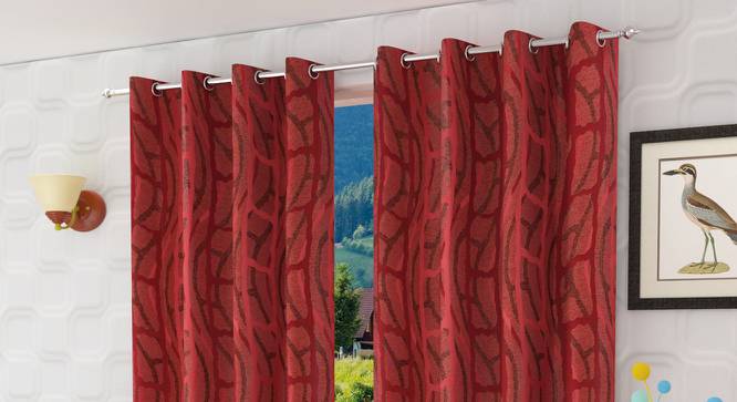 Elthea Window Curtains Set of 2 (Red, 152 x 112 cm  (66" x 44") Curtain Size) by Urban Ladder - Front View Design 1 - 389302