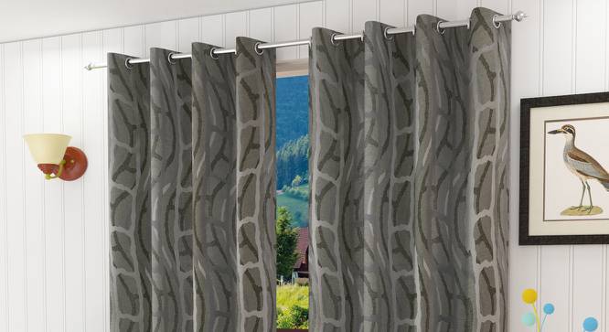 Daffie Door Curtains Set of 2 (Black, 112 x 213 cm  (44" x 84") Curtain Size) by Urban Ladder - Front View Design 1 - 389303