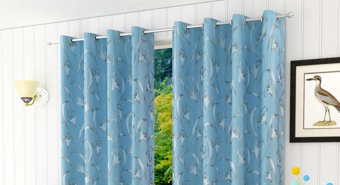 Edna Window Curtains Set of 2 (Blue, 152 x 112 cm  (66" x 44") Curtain Size) by Urban Ladder - Front View Design 1 - 389317