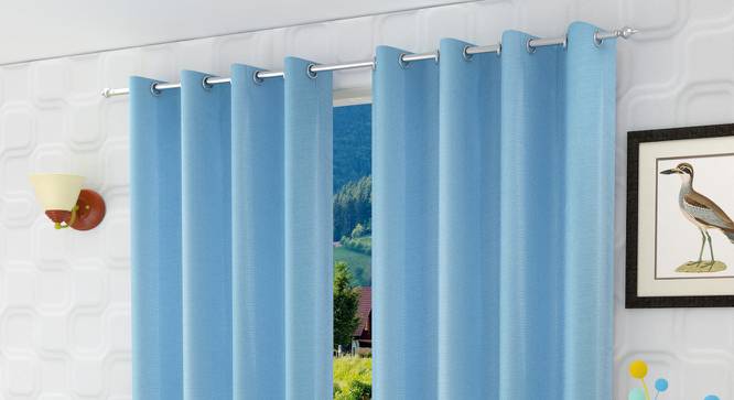 Clayton Door Curtains Set of 2 (Blue, 112 x 213 cm  (44" x 84") Curtain Size) by Urban Ladder - Front View Design 1 - 389330