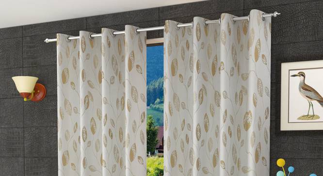 Jazmen Window Curtains Set of 2 (Gold, 152 x 112 cm  (66" x 44") Curtain Size) by Urban Ladder - Front View Design 1 - 389497