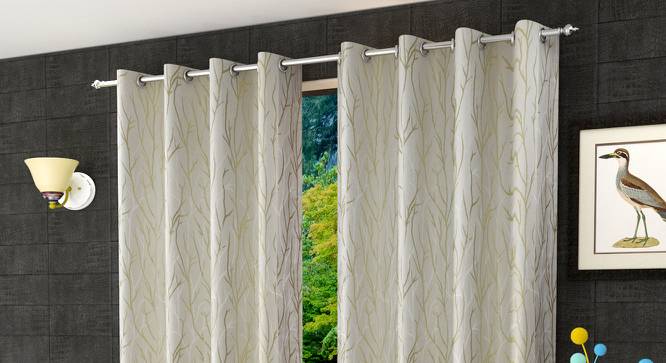 Gertrude Door Curtains Set of 2 (Green, 112 x 213 cm  (44" x 84") Curtain Size) by Urban Ladder - Front View Design 1 - 389510