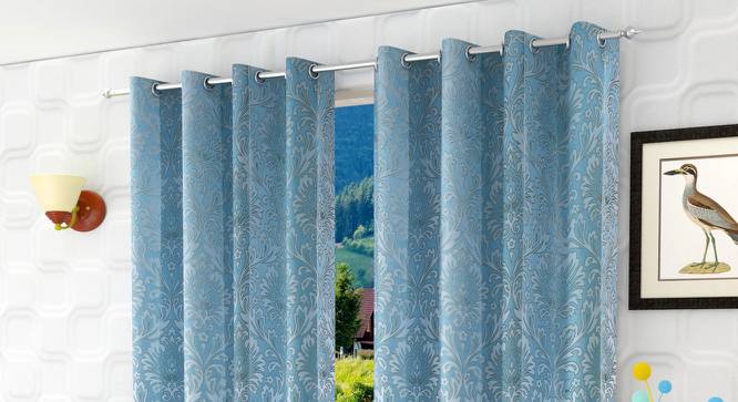 Gover Door Curtains Set of 2 (Blue, 112 x 213 cm  (44" x 84") Curtain Size) by Urban Ladder - Front View Design 1 - 389513