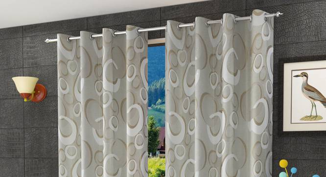 Mulan Door Curtains Set of 2 (Beige, 112 x 213 cm  (44" x 84") Curtain Size) by Urban Ladder - Front View Design 1 - 389697