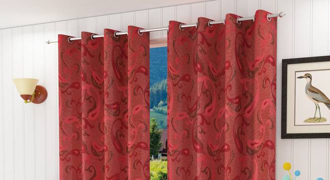 Laurentina Window Curtains Set of 2 (Red, 152 x 112 cm  (66" x 44") Curtain Size) by Urban Ladder - Front View Design 1 - 389702
