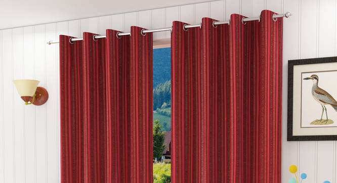 Lindal Window Curtains Set of 2 (Red, 152 x 112 cm  (66" x 44") Curtain Size) by Urban Ladder - Front View Design 1 - 389711