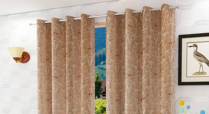 Kitty Window Curtains Set of 2 (Gold, 152 x 112 cm  (66" x 44") Curtain Size) by Urban Ladder - Front View Design 1 - 389727